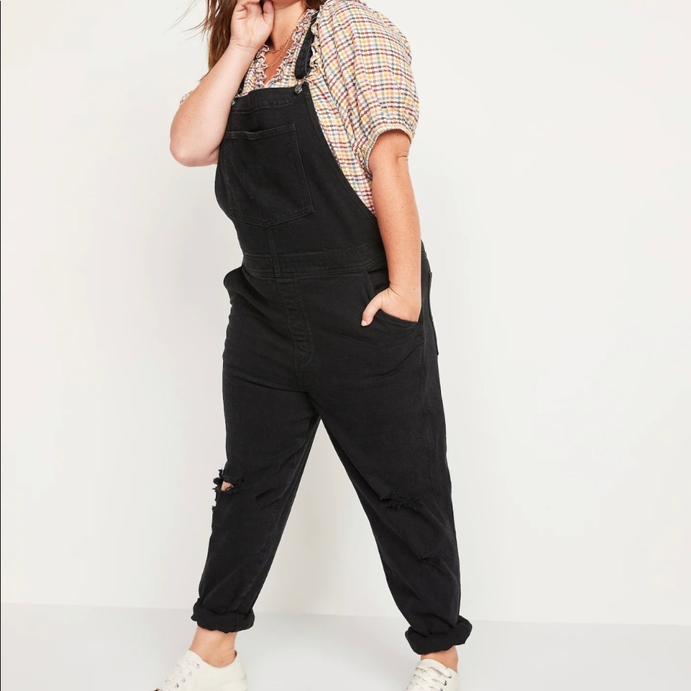 Straight Black Ripped Jean Overalls for Women